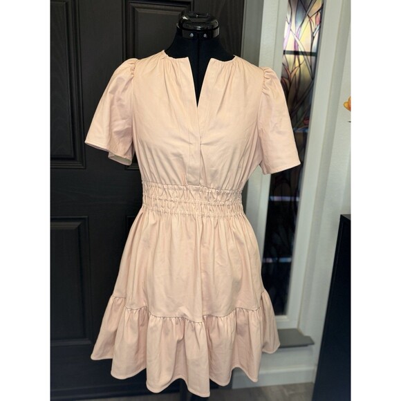 Anthropologie The Somerset Mini Dress Vegan Leather in Blush V-Neck Size S - Picture 4 of 10